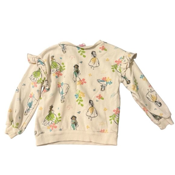 Disney Princess Ruffle Sweatshirt Cream Floral Print Girls 4T - Picture 2 of 3
